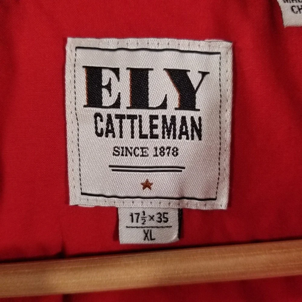 Ely Cattleman Shirt Mens 17.5 XL Red Fringe Pearl Snap Western Rodeo Cowboy